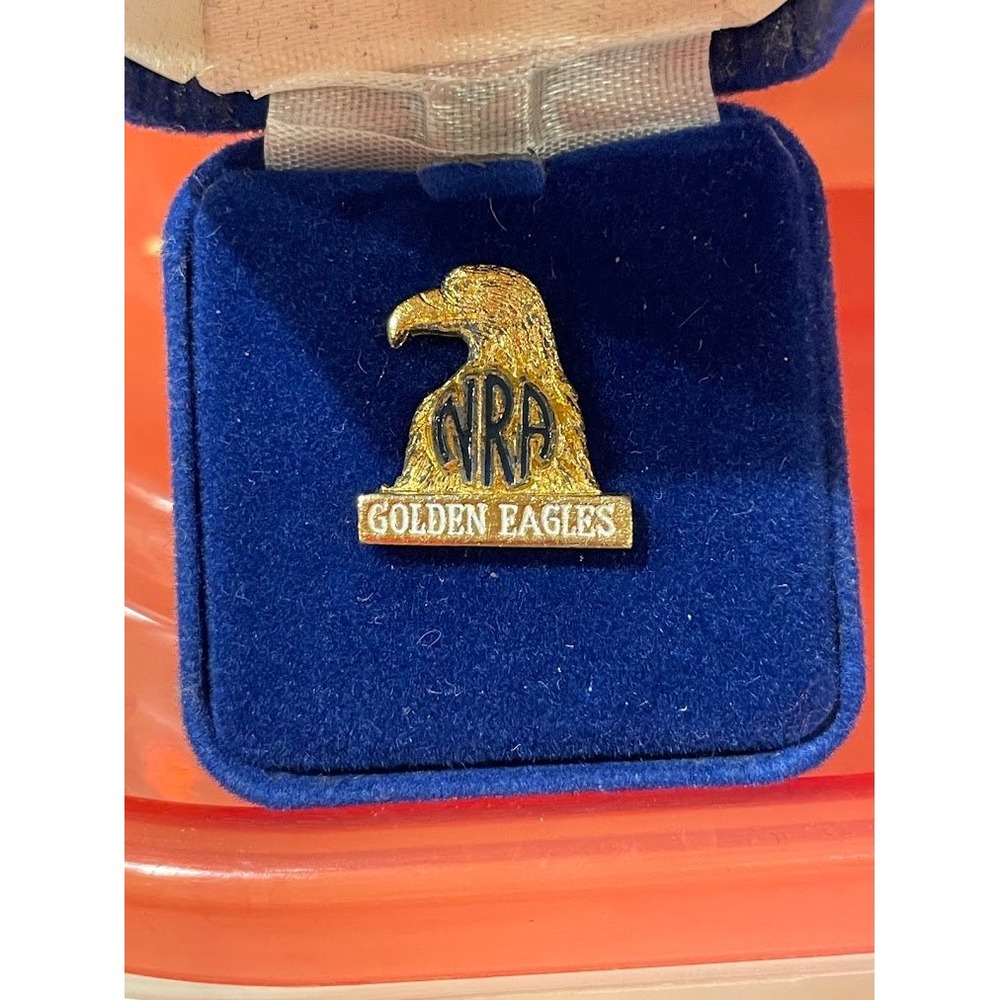Vintage NRA Golden Eagles Enamel Gold Tone Commemorative Lapel Pin Display Case